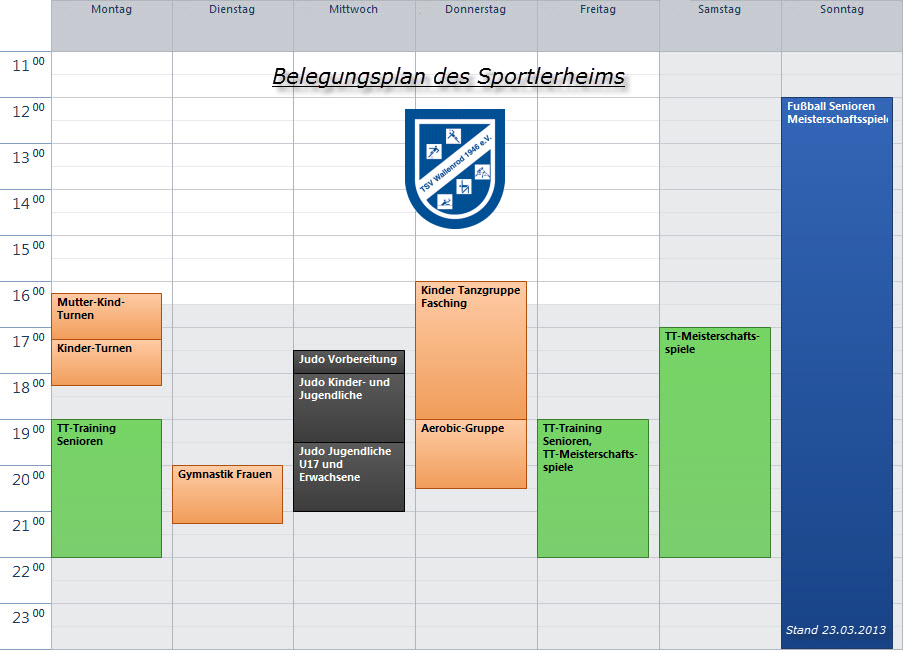 Belegungsplan des Sportlerheims "Am Hessenwald" - Stand 20130323